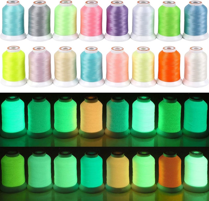 New brothread 16 Colors Luminary Glow in The Dark Embroidery Machine Thread Kit 30WT 500M(550Y) Each Spool for Embroidery, Quilting, Sewing - Image 1